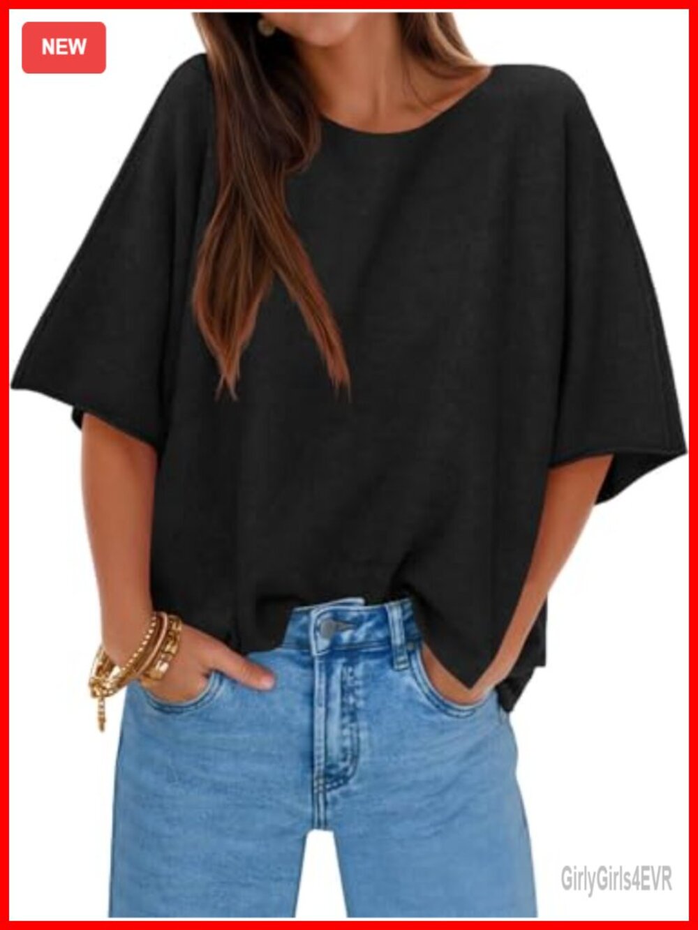 Oversized Half Sleeve Boat Neck Knit Pullover Sweater Casual Fall Top